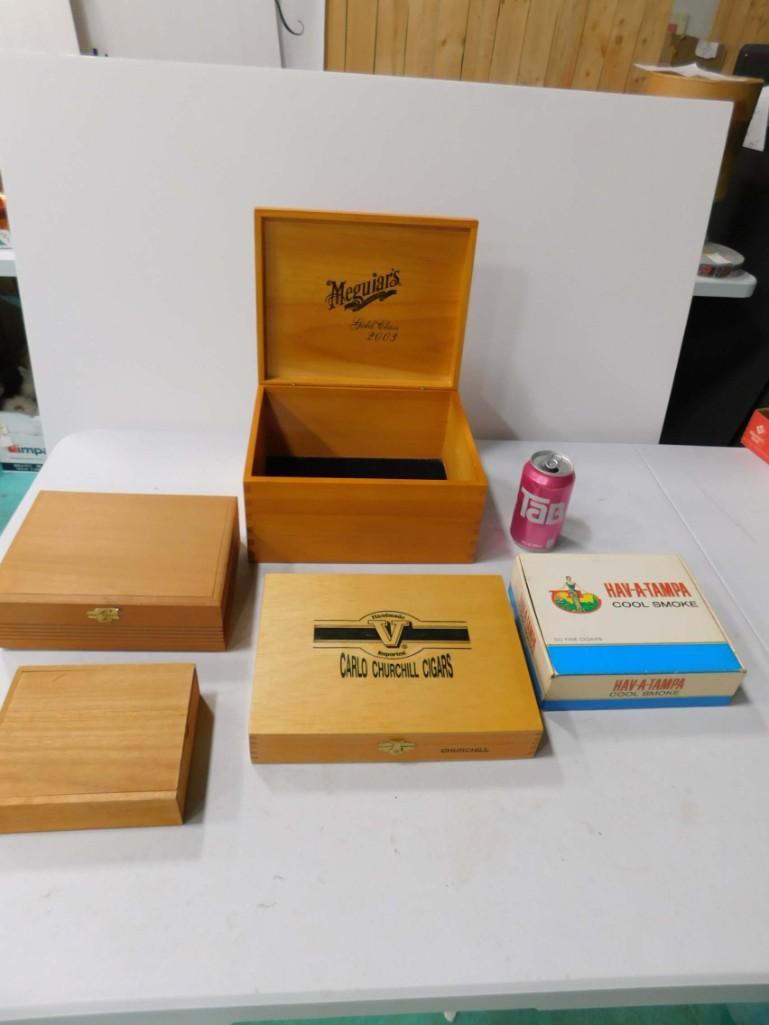5 Cigar Boxes , 4 are Wood and 1 is Cardboard incl: 5 Cigar Boxes , 4 are Wood and 1 is Cardboard incl Carlos Churchill , House of Windsor , etc