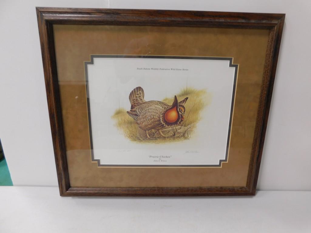 Framed Prairie Chicken Print Pencil Signed John S. (1 of 2)