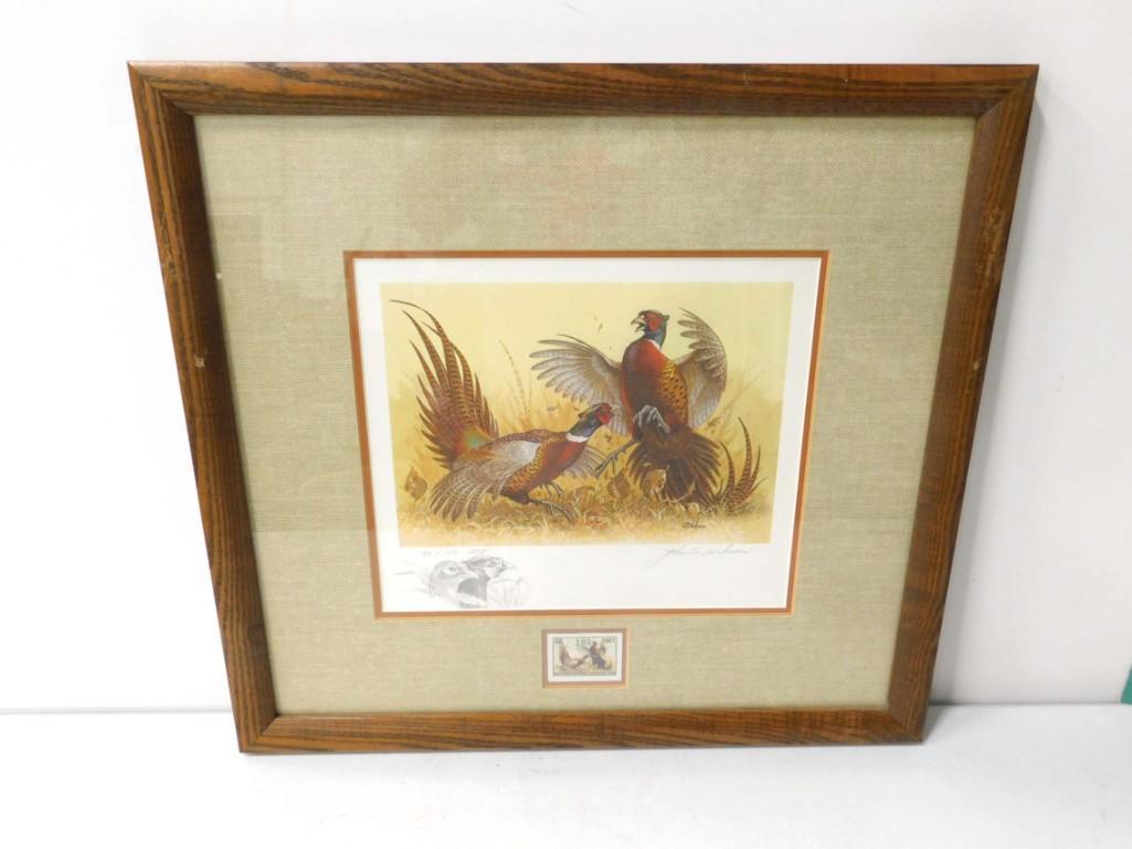 Framed Stamp Print of 2 Pheasants Pencil Signed John S. (1 of 5)