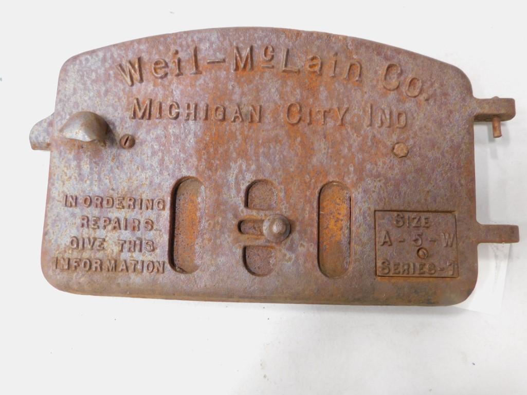 Boiler Cover from Weil-McLain Co , Large , Cast Iron: Boiler Cover from Weil-McLain Co , Large , Cast Iron , Measures about 16"x9.5"