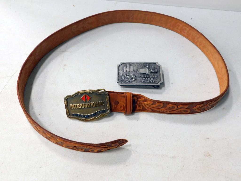 International Harvester Tooled Leather Belt 38-42 with (1 of 5)