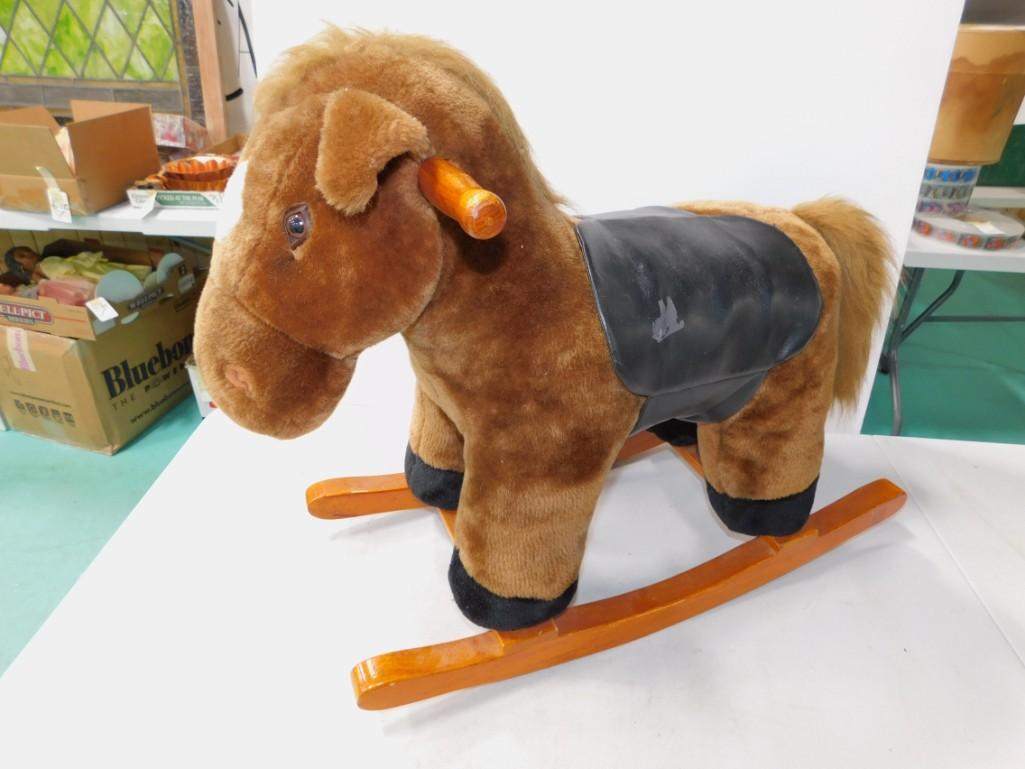 Plush Rocking Horse with Sound Effects: Plush Rocking Horse , makes a galloping sound when you squeeze the ear , works, approx 20" tall and 24" long