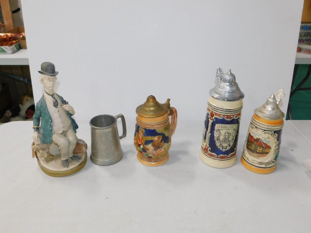 Lot of 4 Beer Steins incl German Hunting Stein , West (1 of 9)