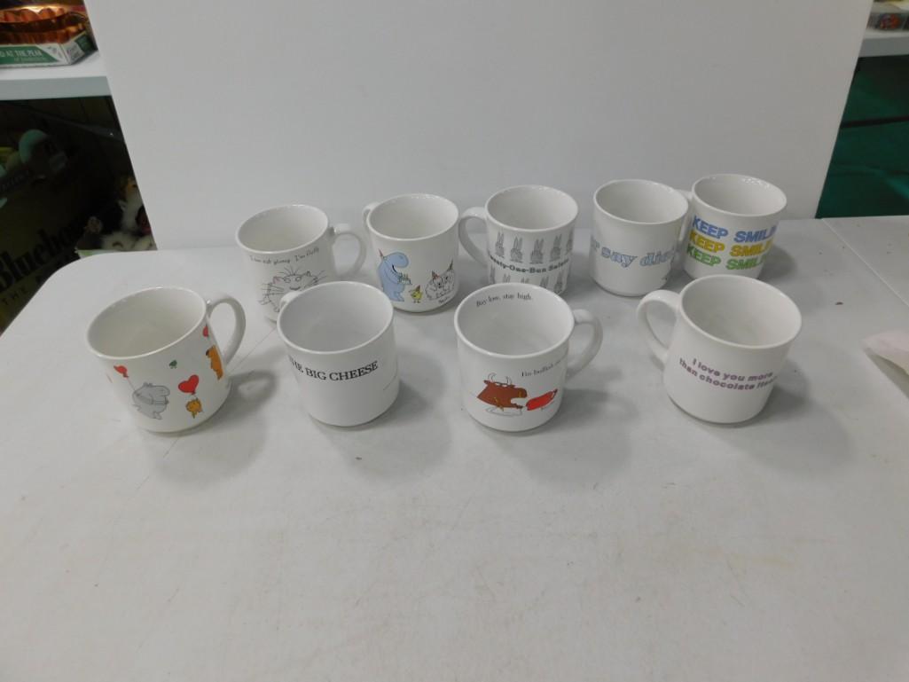 Lot of 9 Humorous Mugs: Lot of 9 Humorous Mugs "Hippo Birdie two Ewes"