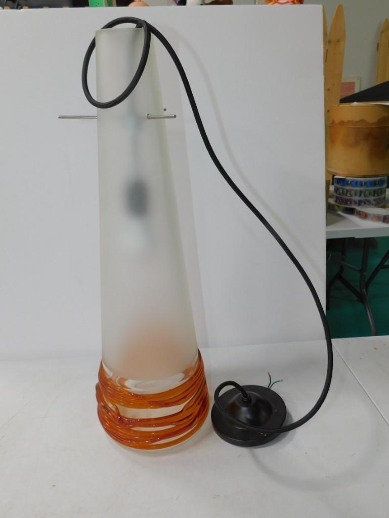 Larger Hanging Pennant Light with Art Glass Shade Glass: Larger Hanging Pennant Light with Art Glass Shade Glass is about 24" Tall