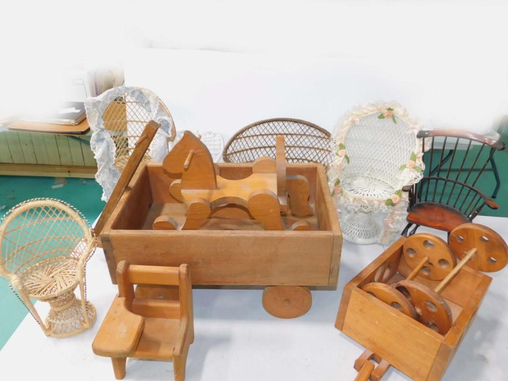 Lot of 5 Wicker Doll Chairs , 2 Wood Doll Chairs , 1 (1 of 5)