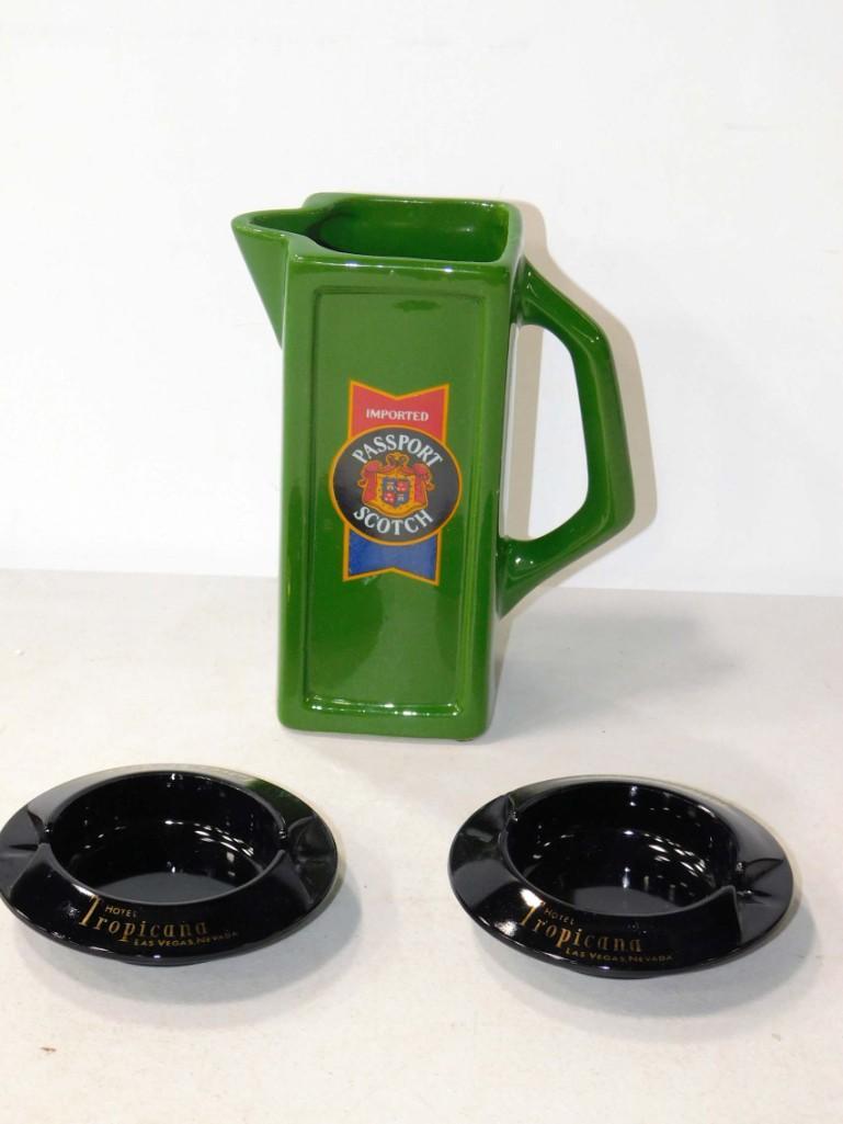 Passport Scotch Pitcher 7.5" Tall , 2 Black Glass Hotel (1 of 2)