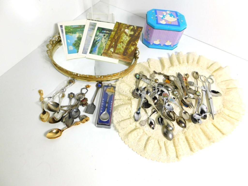 Collectible Spoons , Dresser Mirror , Doily , Postcards: Collectible Spoons , Dresser Mirror , Doily , Postcards , etc