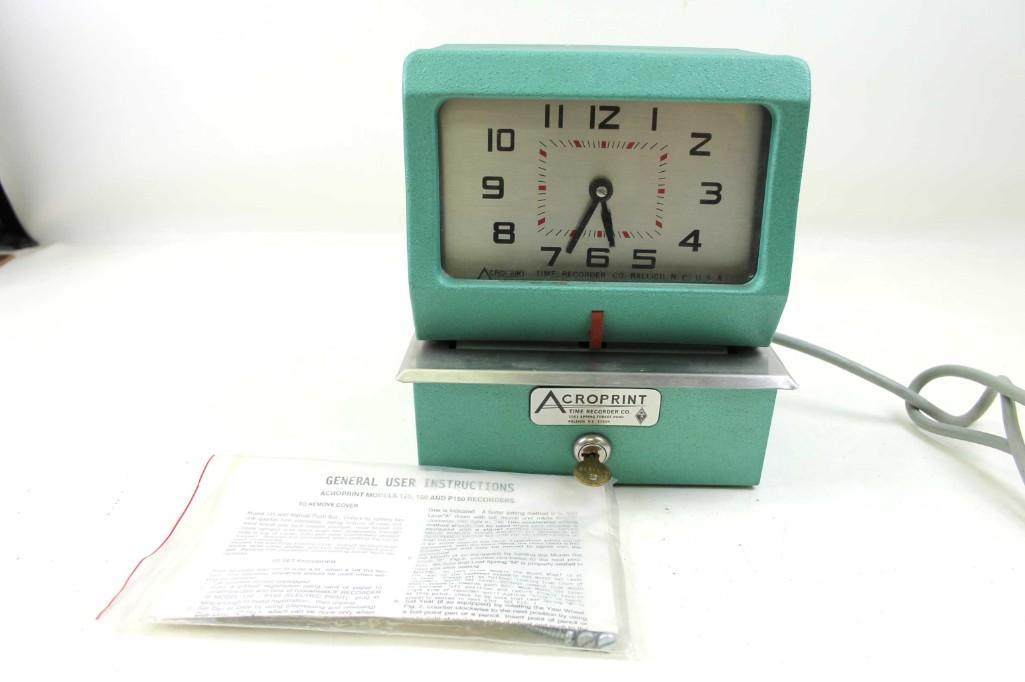 Vintage Aqua Acroprint Time Clock with Key (1 of 5)