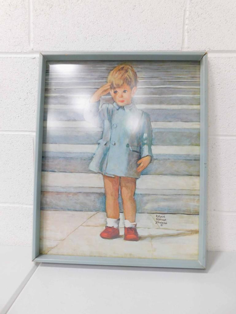 Print of John F Kennedy Jr Framed Esther Seymour: Print of John F Kennedy Jr Framed Esther Seymour Stevenson 17"x21"