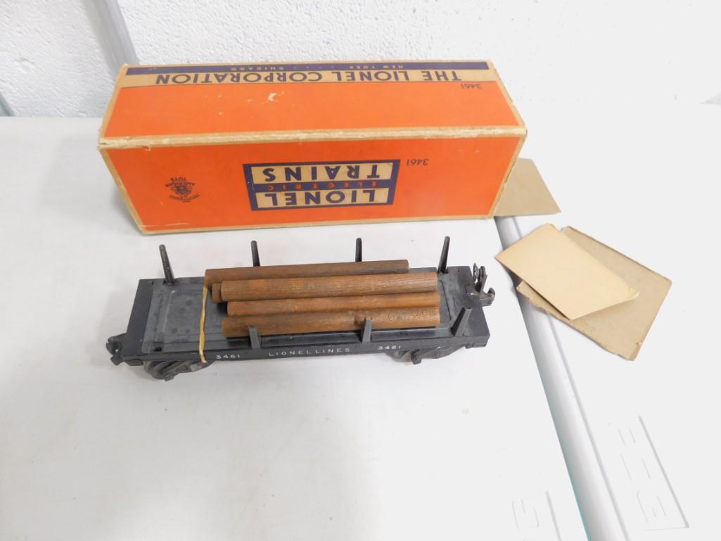 Lionel Automatic Lumber Car No 3461 Dumper Car with: Lionel Automatic Lumber Car No 3461 Dumper Car with Logs or Timber and Box