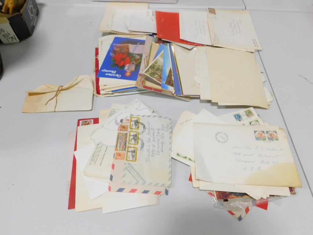 Lot of Ephemera incl Vintage Greeting Cards, Stamps,: Lot of Ephemera incl Vintage Greeting Cards, Stamps, Letters, etc. All used/written on