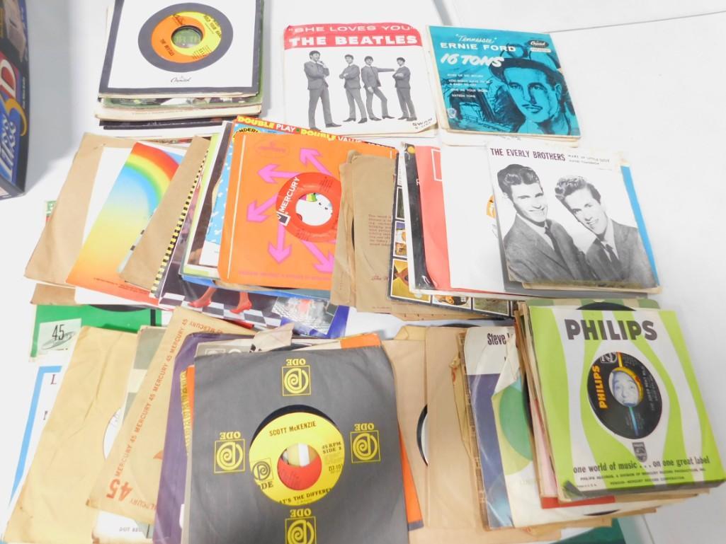 Lot of 45 RPM Vinyl Records incl The Beatles, Herman's (1 of 4)