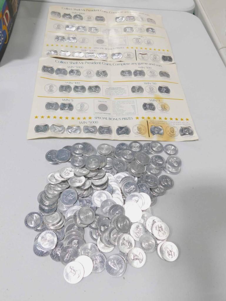 211 President Shell Gas Tokens and 2 Game Cards (1 of 3)
