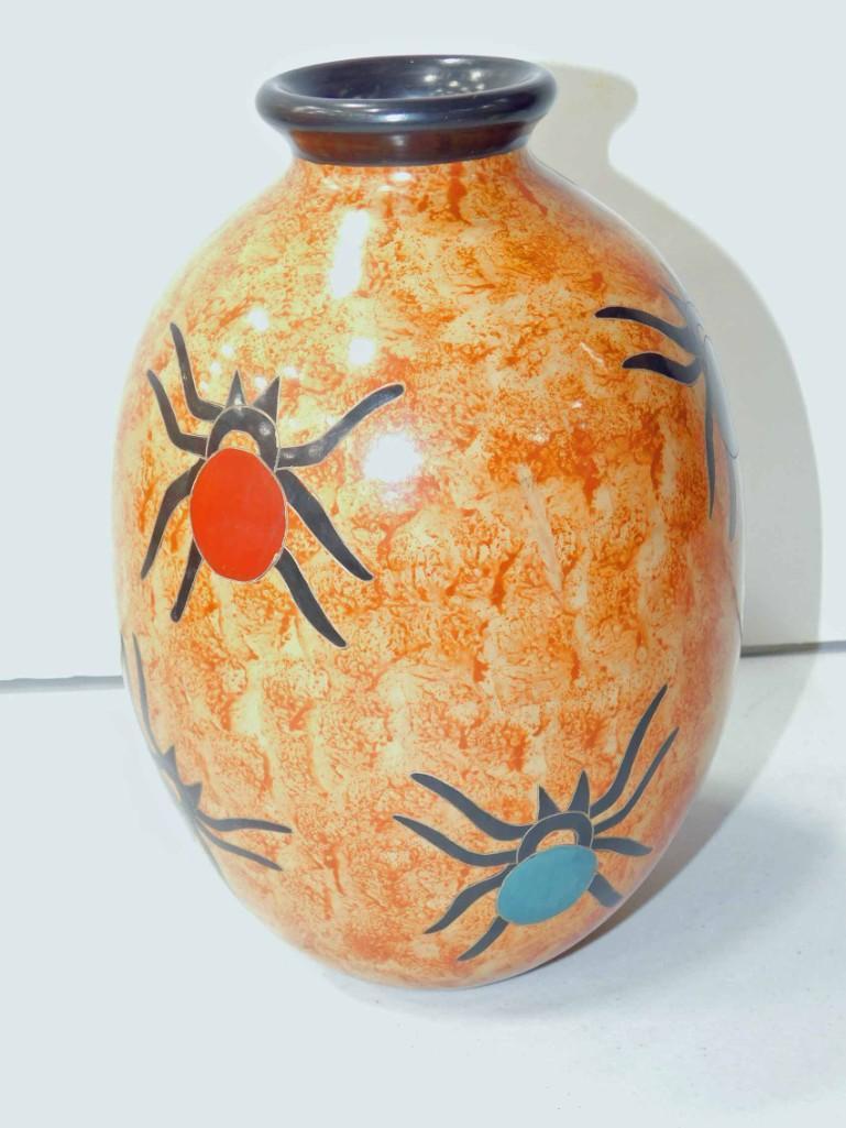 Lourdes Martinez Art Pottery Vase with Spider Design (1 of 5)