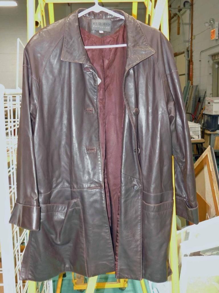 Dark Brown Leather Coat Red Kid Collection Size S (1 of 3)