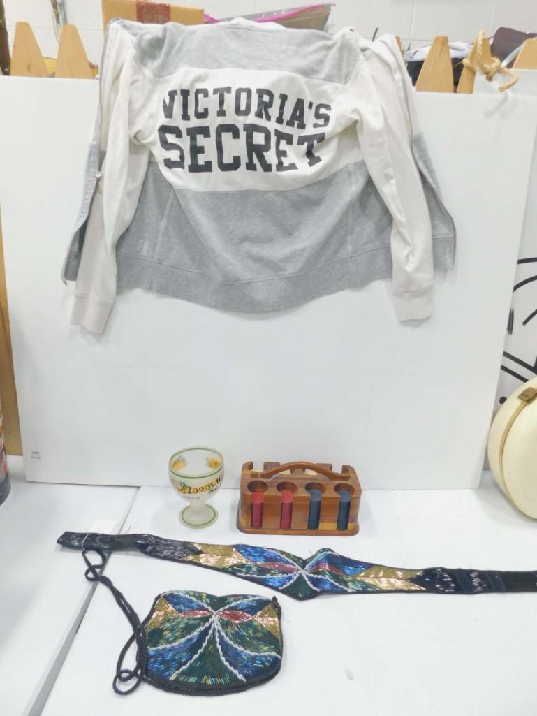 Beaded Purse and Belt , Hand Painted Glass from Poland: Beaded Purse and Belt , Hand Painted Glass from Poland , Set of Vintage Poker Chips, Victoria's Secret Hoodie XS