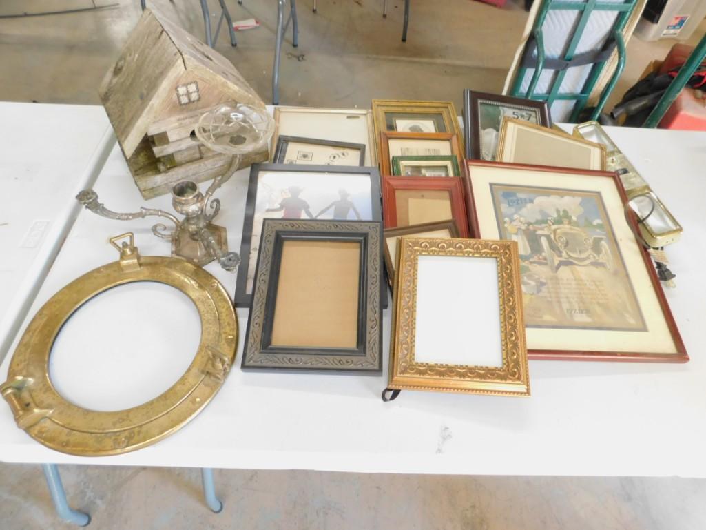 Misc Lot incl Bird House, Brass Porthole Frame , Framed (1 of 4)