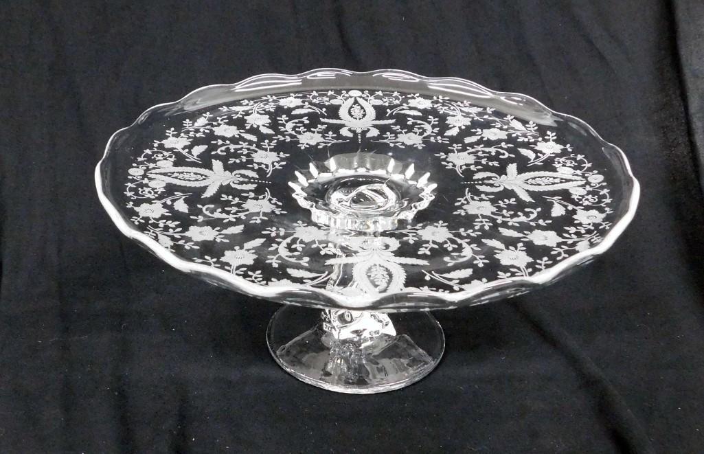 Cambridge Rose Point Pedestal Cake Stand Elegant Etched (1 of 7)