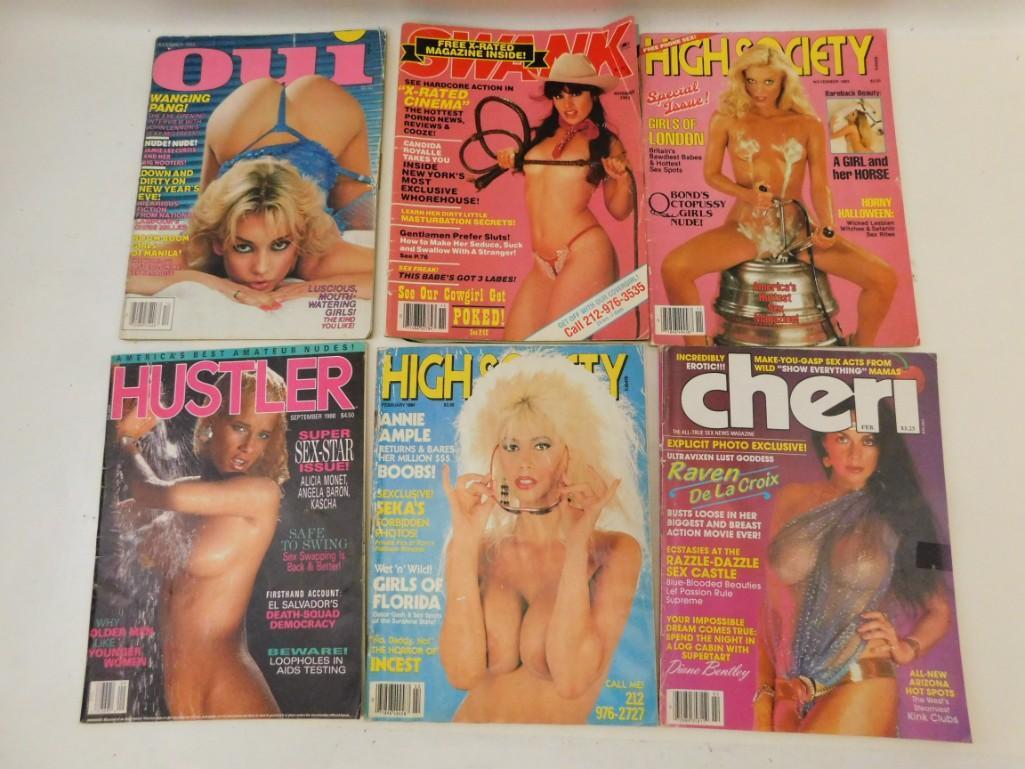 Lot of 6 Vintage Adult Magazines from the 1980's: Lot of 6 Vintage Adult Magazines from the 1980's. Includes Oui, Swank, High Society, Hustler, Cheri, etc.