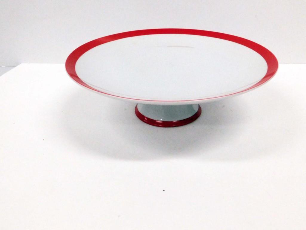 Cake Stand White with Red Rim Approx 10.5" in diameter: Cake Stand White with Red Rim Approx 10.5" in diameter and 3.5" Tall Fine Seyei China Japan