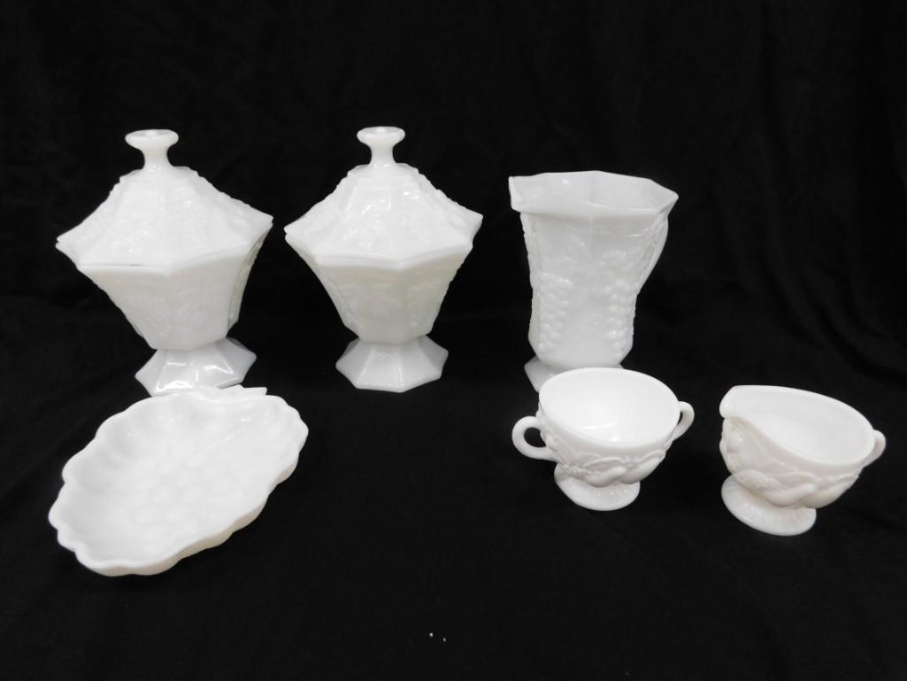 Lot of Vintage Milk Glass with Grape Patterns incl (1 of 5)