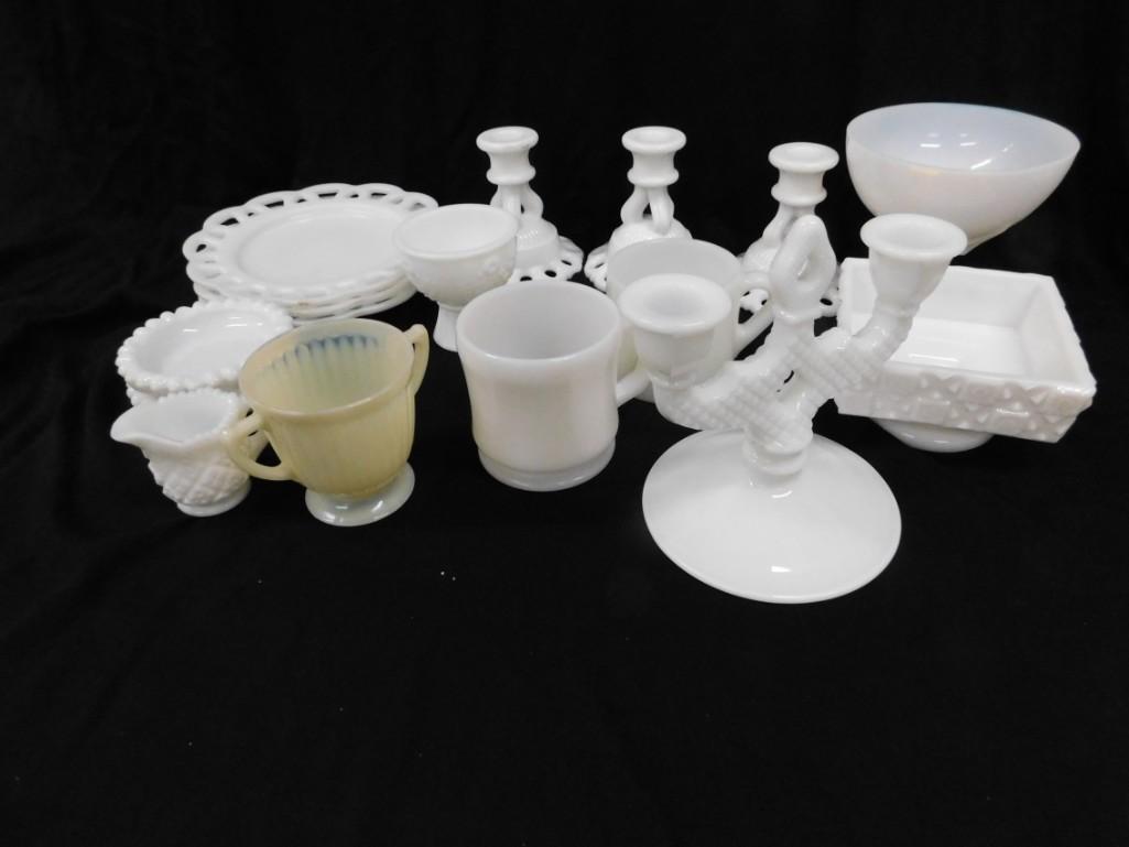 Large Lot of Vintage Milk Glass incl Candlestick (1 of 6)