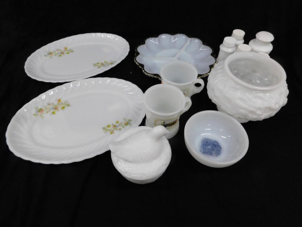 Milk Glass Lot incl Dove on a Nest , Deviled Egg Tray , (1 of 7)