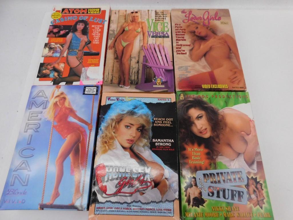 Lot of VHS Adult Movies in Original Oversized Boxes: Lot of VHS Adult Movies in Original Oversized Boxes. Includes Casino of Lust, Vice Versa, The Lover Girls, American Blonde, Phone Sex Girls and Private Stuff