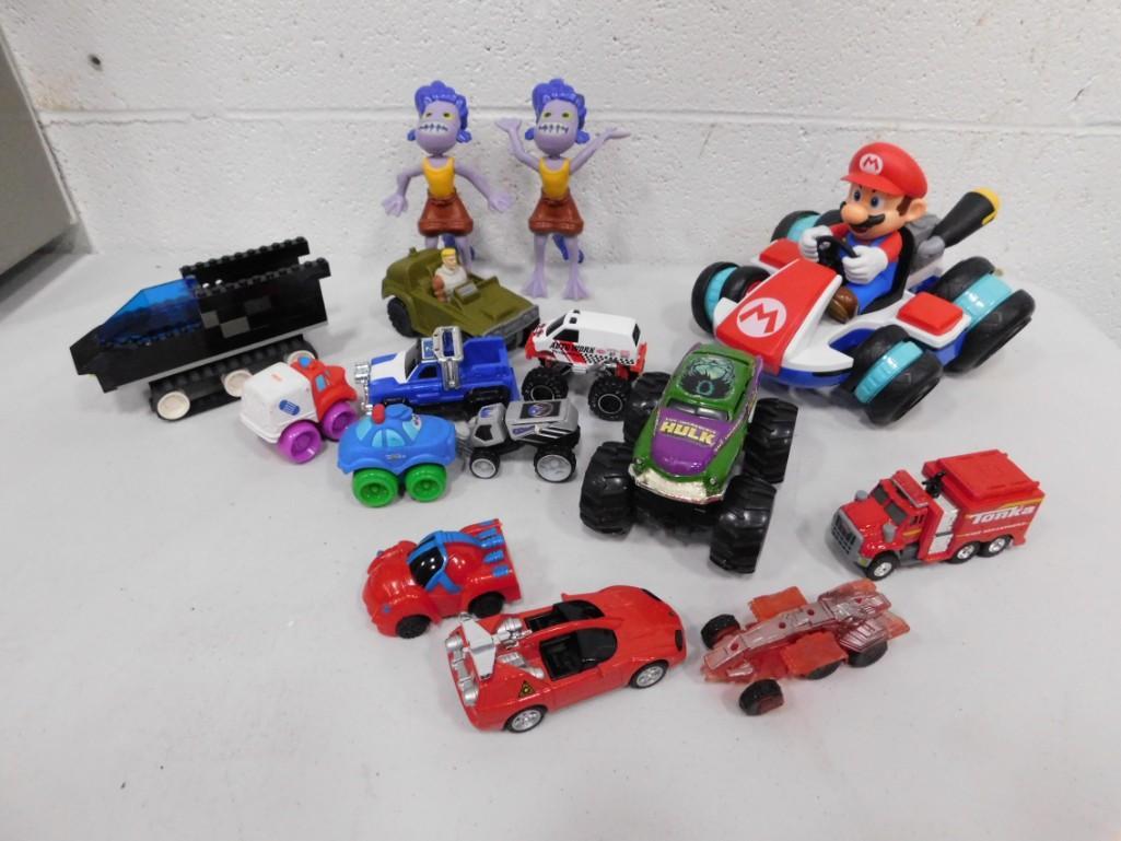 Toy Lot incl Mario Cart Toy , Incredible Hulk Toy: Toy Lot incl Mario Cart Toy , Incredible Hulk Toy Monster Truck , Other assorted cars incl some die cast , etc