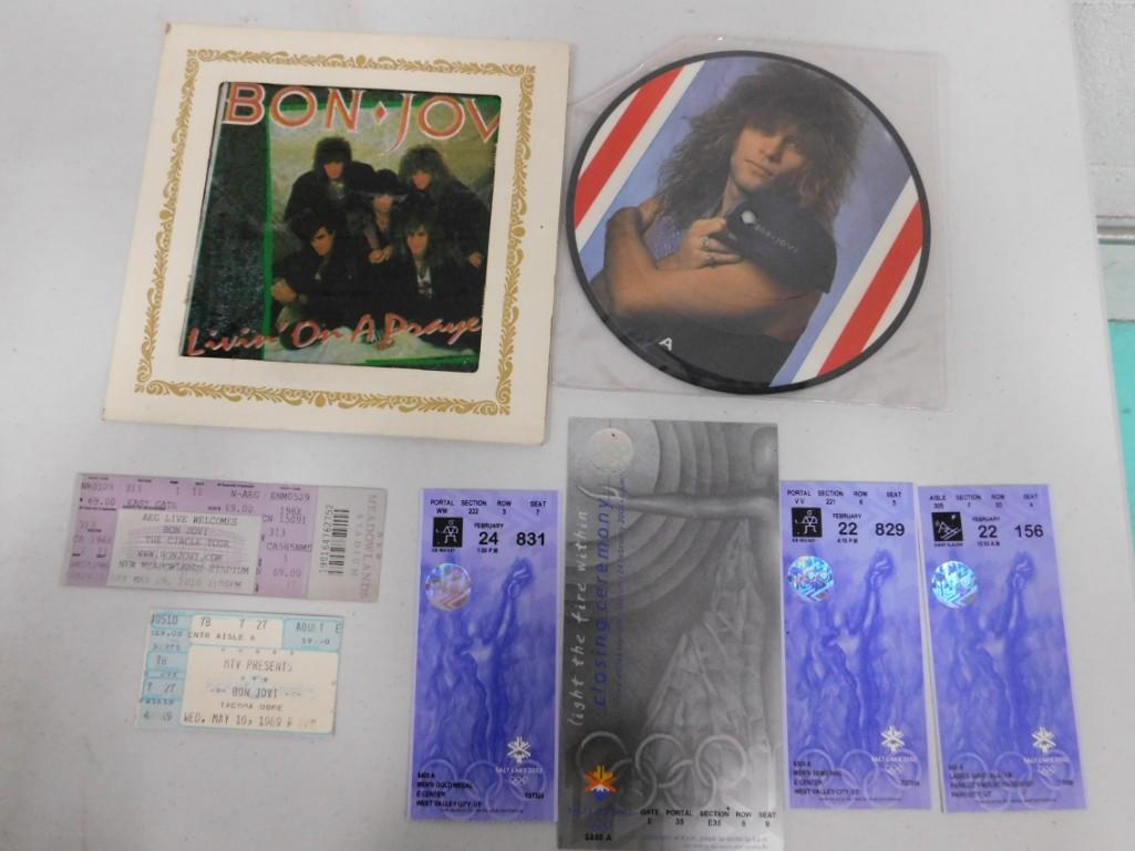 Bon Jovi Lot incl a Photo 45 Promo Record , Ticket (1 of 5)