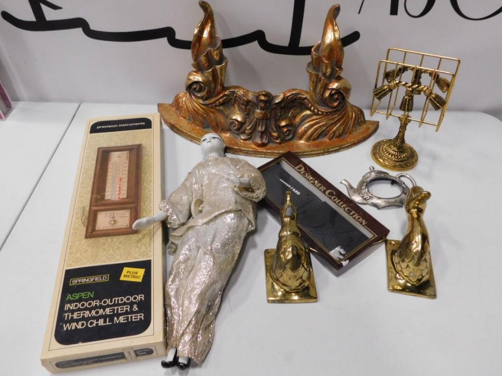 Misc Lot incl Brass Bird Wall Hangings , Mime Doll , (1 of 4)