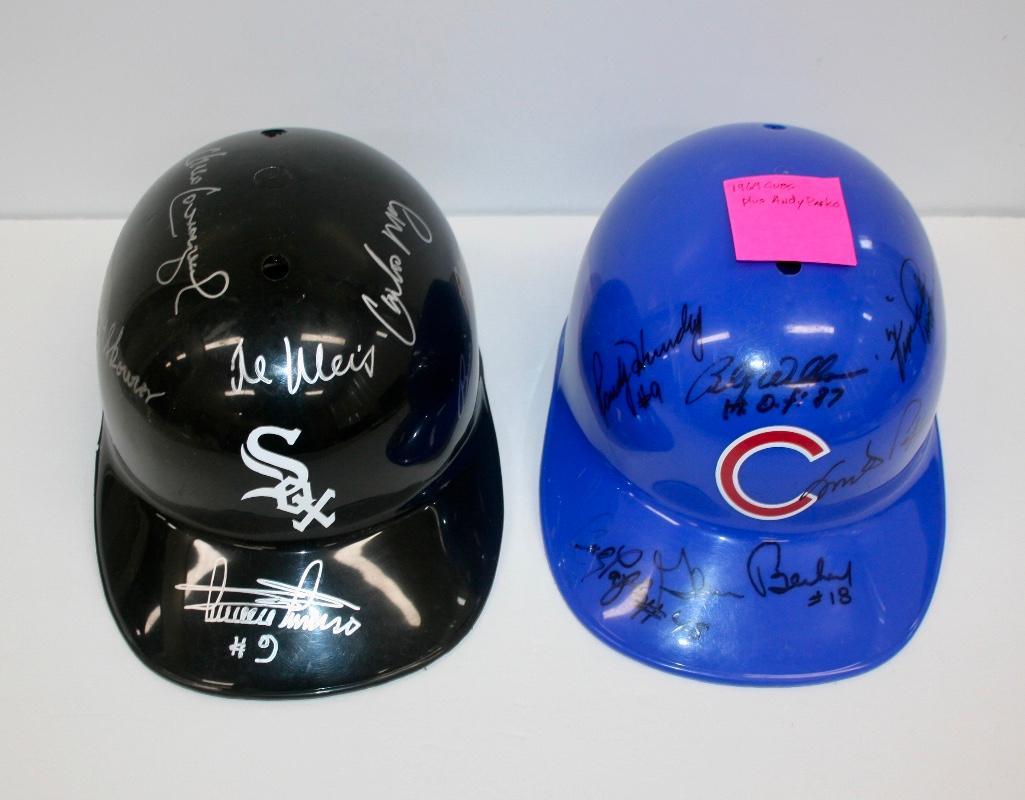 Lot of 2 Signed Batting Helmets - White Sox and Cubs (1 of 8)