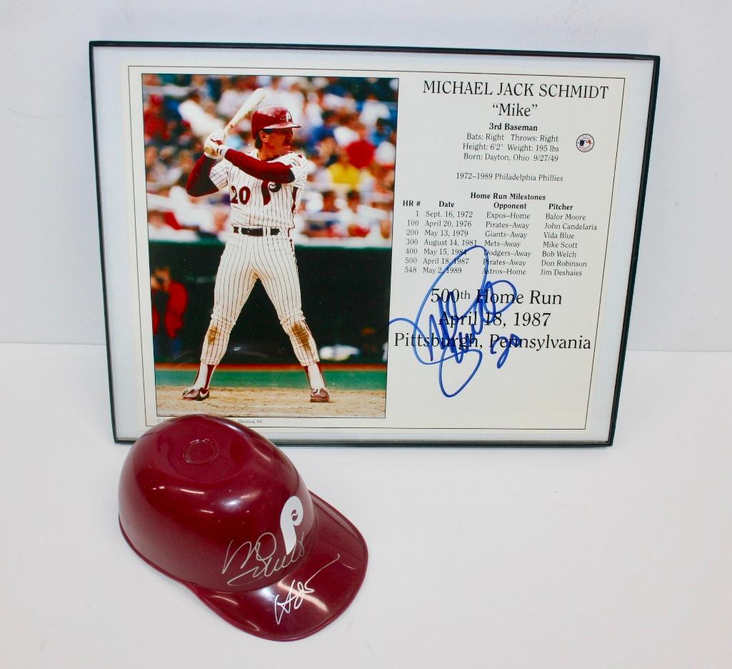 Mike Schmidt Signed HOF Plaque and Mini Helmet (1 of 5)