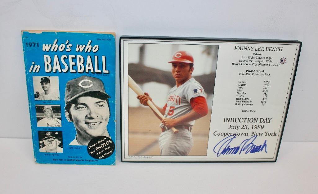 Johnny Bench Signed HOF Induction Plaque Plus Who's Who (1 of 3)