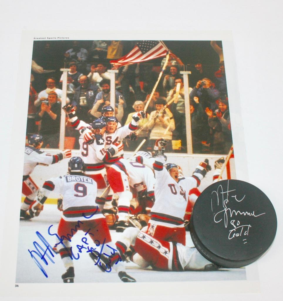 Mike Eruzione Signed Puck and Magazine Page (1 of 5)