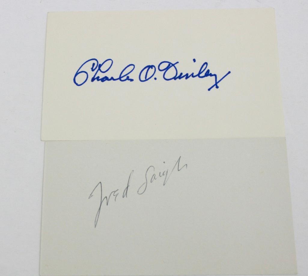 Index Cards Signed by Charles O. Finley and Fred Saigh (1 of 3)