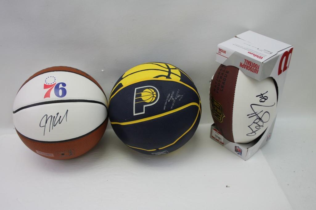 Lot of 3 Signed Balls 76er's, Indiana Pacers, football (1 of 6)
