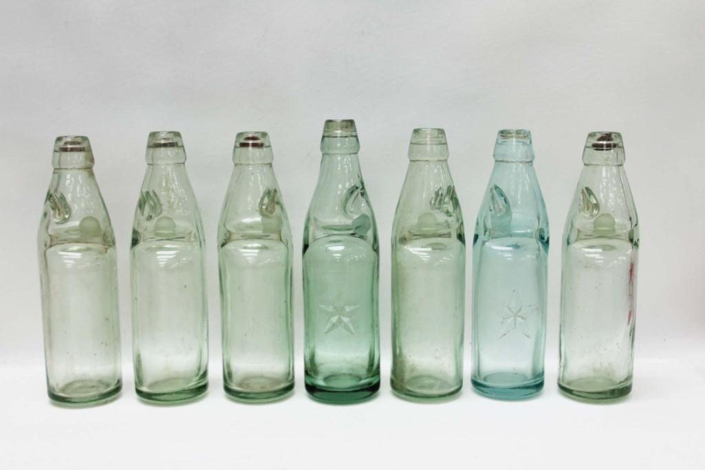 7 Antique 1920s Codd Heavy Glass Pinch Bottles with (1 of 10)