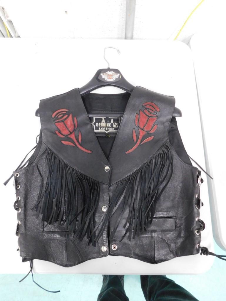Leather Motorcycle Vest with Rose Design (1 of 3)