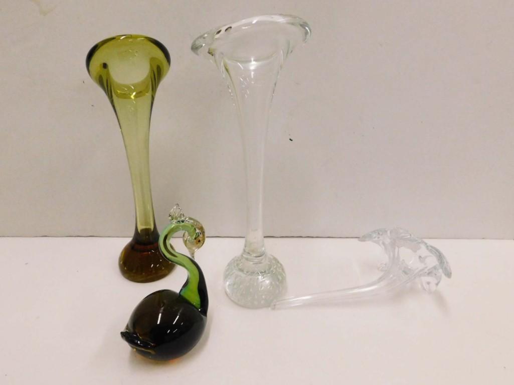 Art Glass Swan Paperweight , 2 Jack in the Pulpit Vases (1 of 3)