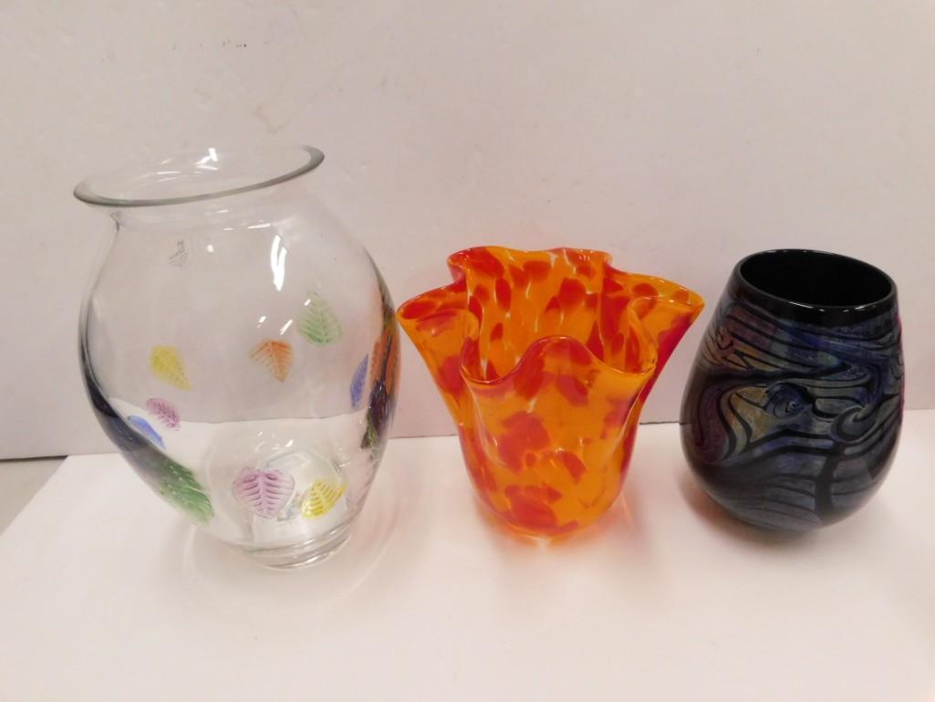 3 Art Glass Vases incl 1 Studio Glass Vase Signed and (1 of 6)
