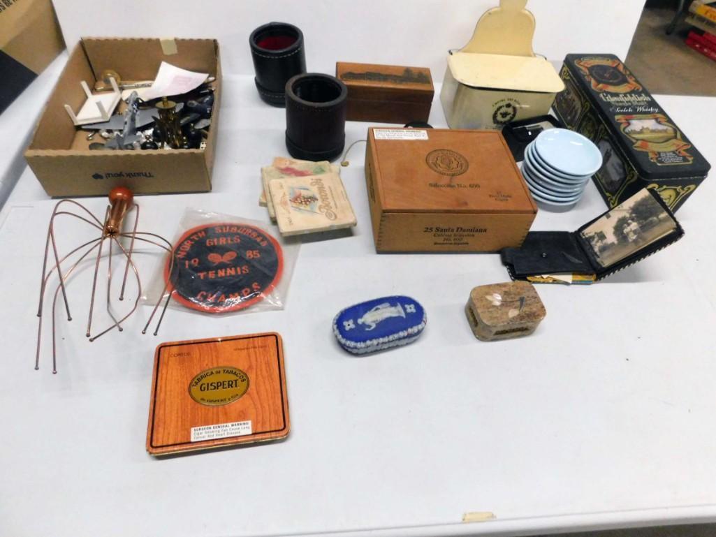 Lot of Smalls incl Enamelware Salt Box , Tins , Boxes , (1 of 3)