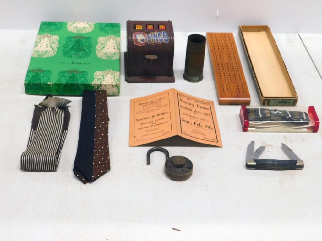 Lot of Vintage Smalls incl Pocket Knife , Lock , Ties , (1 of 3)