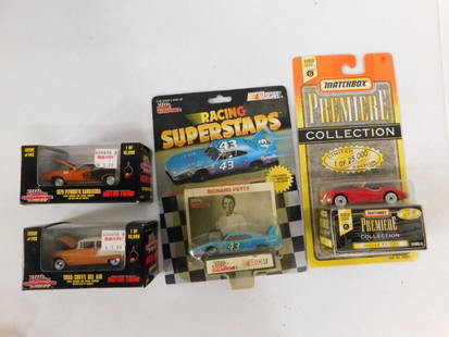 Richard Petty Racing Champions , Matchbox Premier: Richard Petty Racing Champions , Matchbox Premier Jaguar , 1955 Chevy Bel Air , 1970 Barracuda New on Card limited edition toy cars