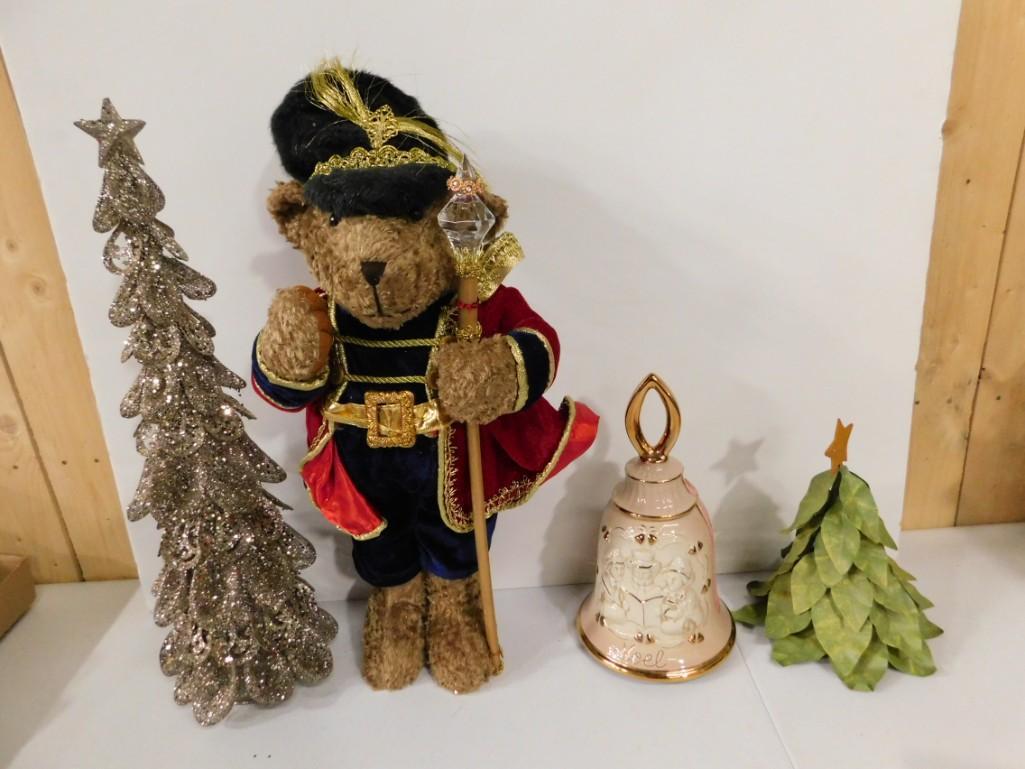 Christmas Lot incl Christmas Bear , Shiny Christmas: Christmas Lot incl Christmas Bear , Shiny Christmas Tree , Jim Beam Music Box Decanter that plays " We Wish You a Merry Christmas " , etc