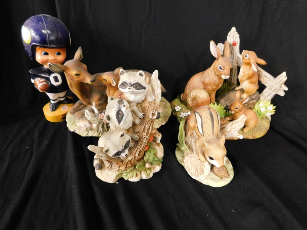 Lot of Animal Figurines and a Vikings NFL Bobble Head (1 of 12)