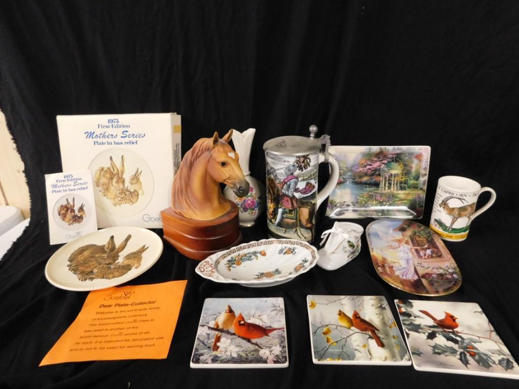 Lot of Collectibles incl Horse Bookend , Cardinal Tiles (1 of 18)