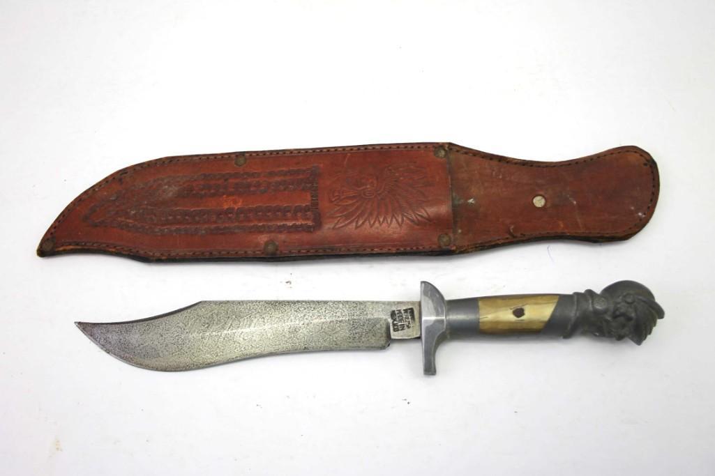 Knife with Leather Sheath and Decorative Handle Made in (1 of 6)