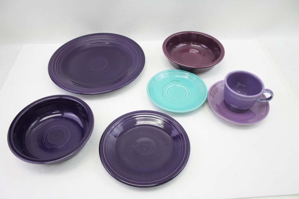 Lot of Fiestaware or Fiesta Ware incl Purple , Lavender: Lot of 7 pieces of Fiestaware or Fiesta Ware incl Purple , Lavender , Aqua . Includes plates , bowls , cup. Includes everything you see in the pictures